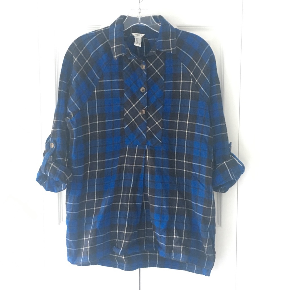 Women's blue flannel tunic
